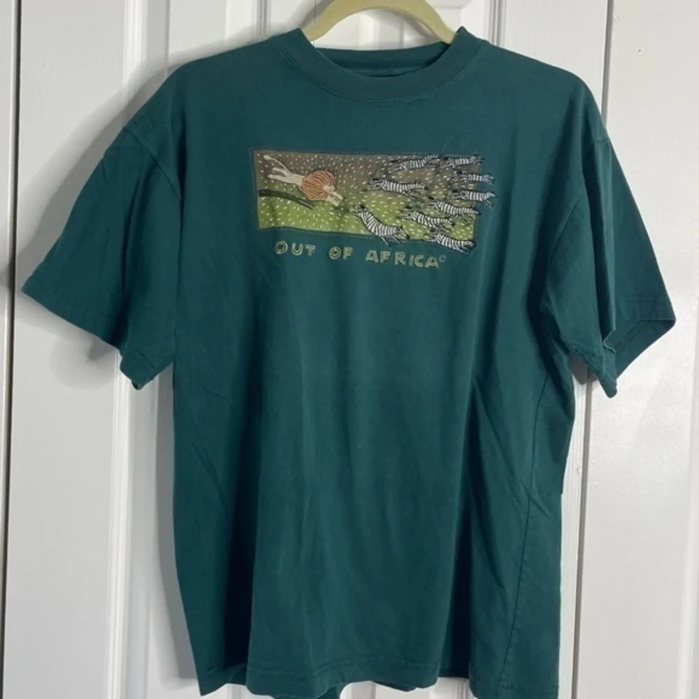 Vintage‎ 90s Out Of Africa Embroidered Tee Green Size Large Naturecore Wildlife
